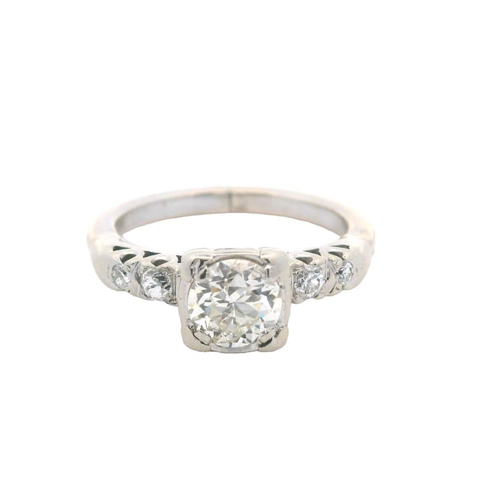 Estate 14K White Gold 1.06ctw Round Diamond Engagement Ring