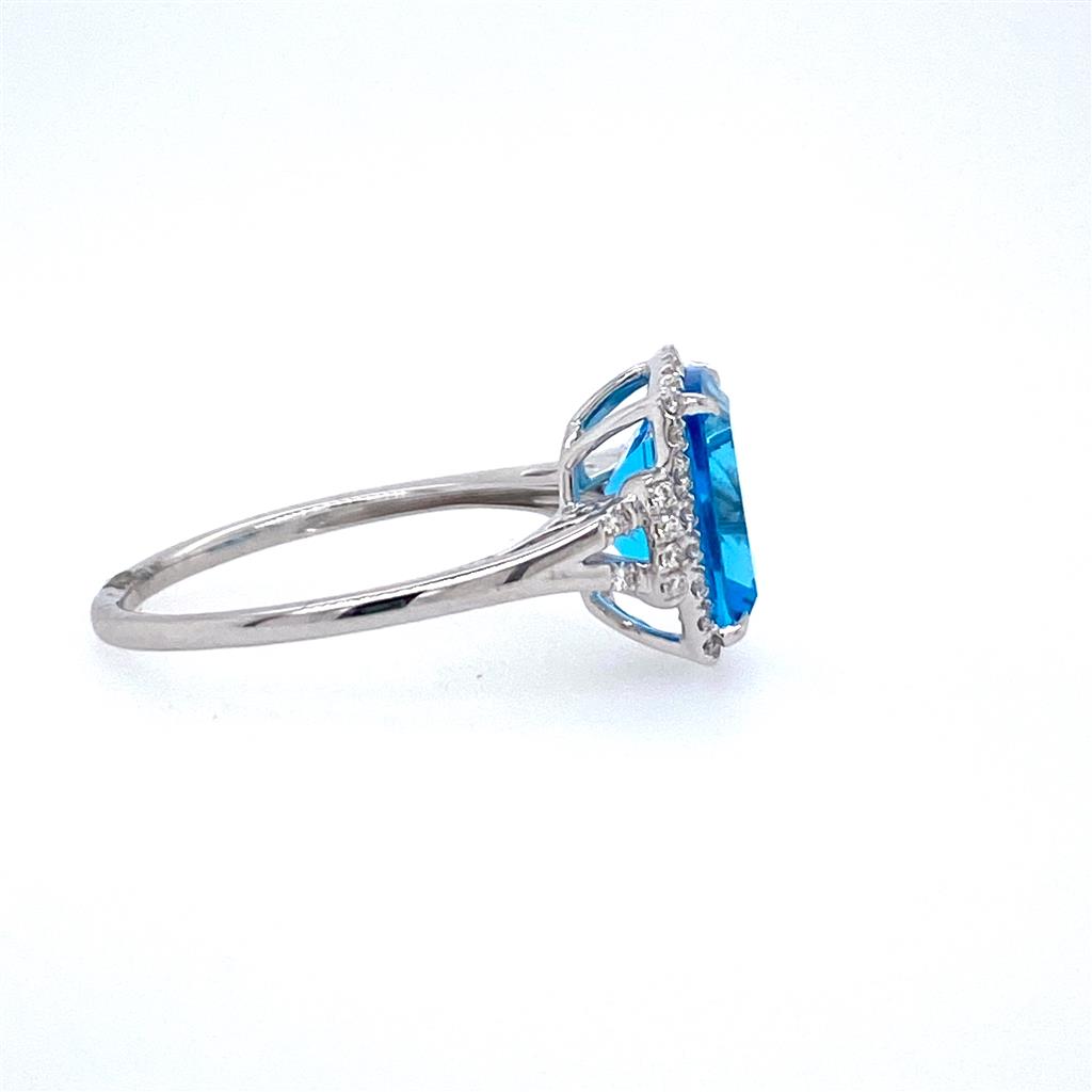 14K White Gold 3.78ctw Blue Topaz & Diamond Halo Ring by Bellarri