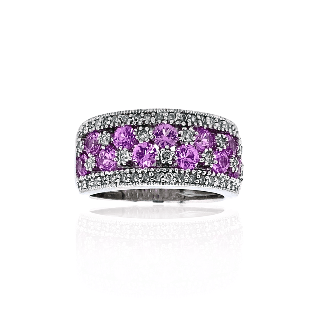 Estate 14K White Gold Pink Sapphire & Diamond Multi-Row Band by Effy