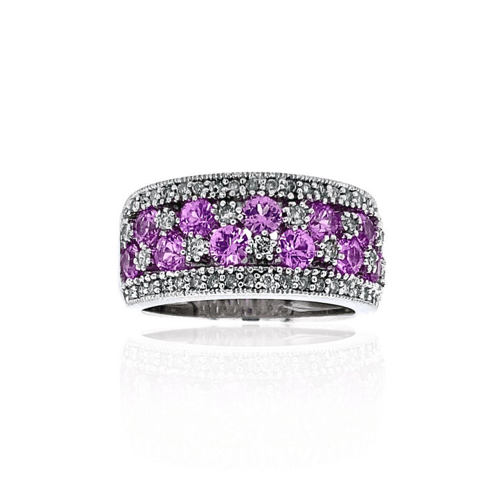 Estate 14K White Gold Pink Sapphire & Diamond Multi-Row Band by Effy