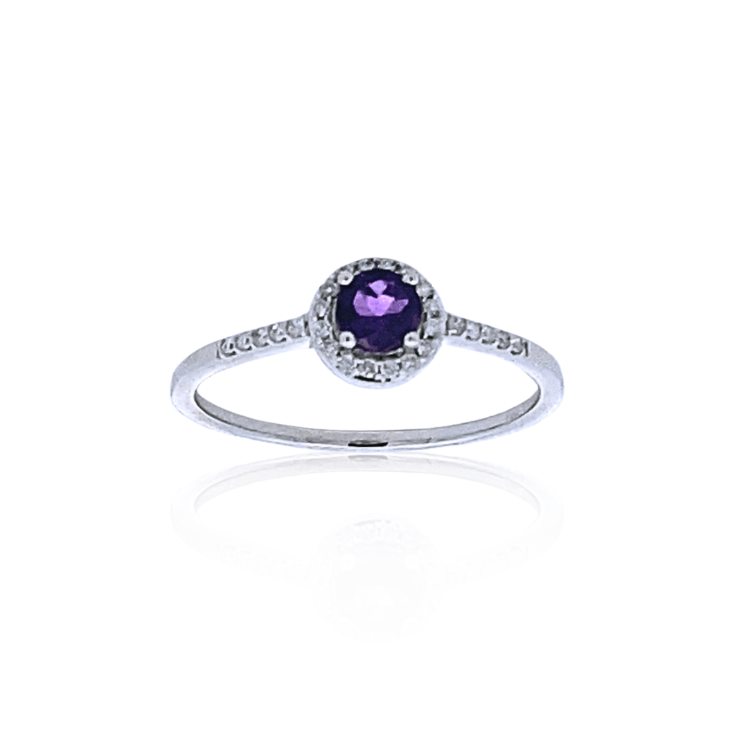 14K White Gold 0.55CTW Amethyst & Diamond Halo Ring by Samuel B.