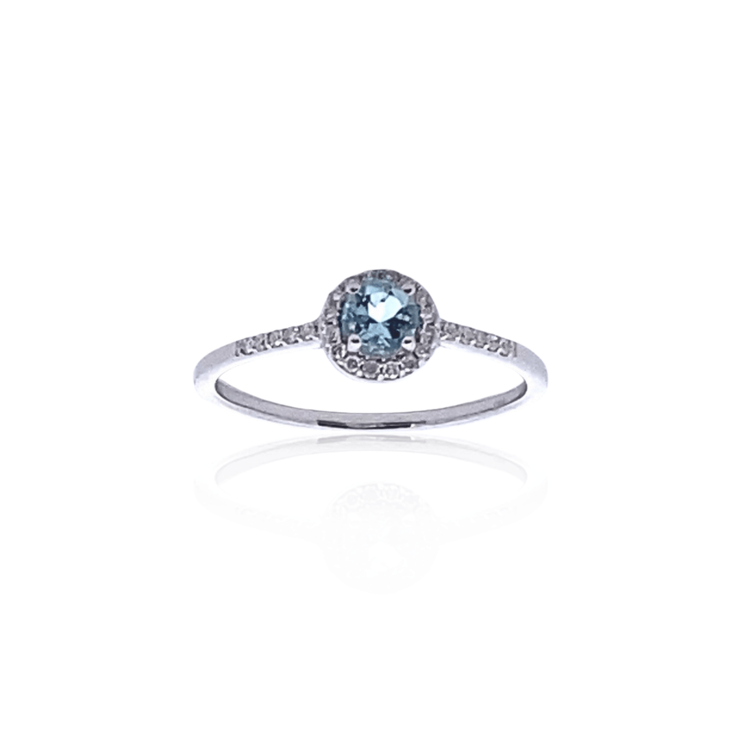 14K White Gold 0.59CTW Aquamarine & Diamond Halo Ring by Samuel B.