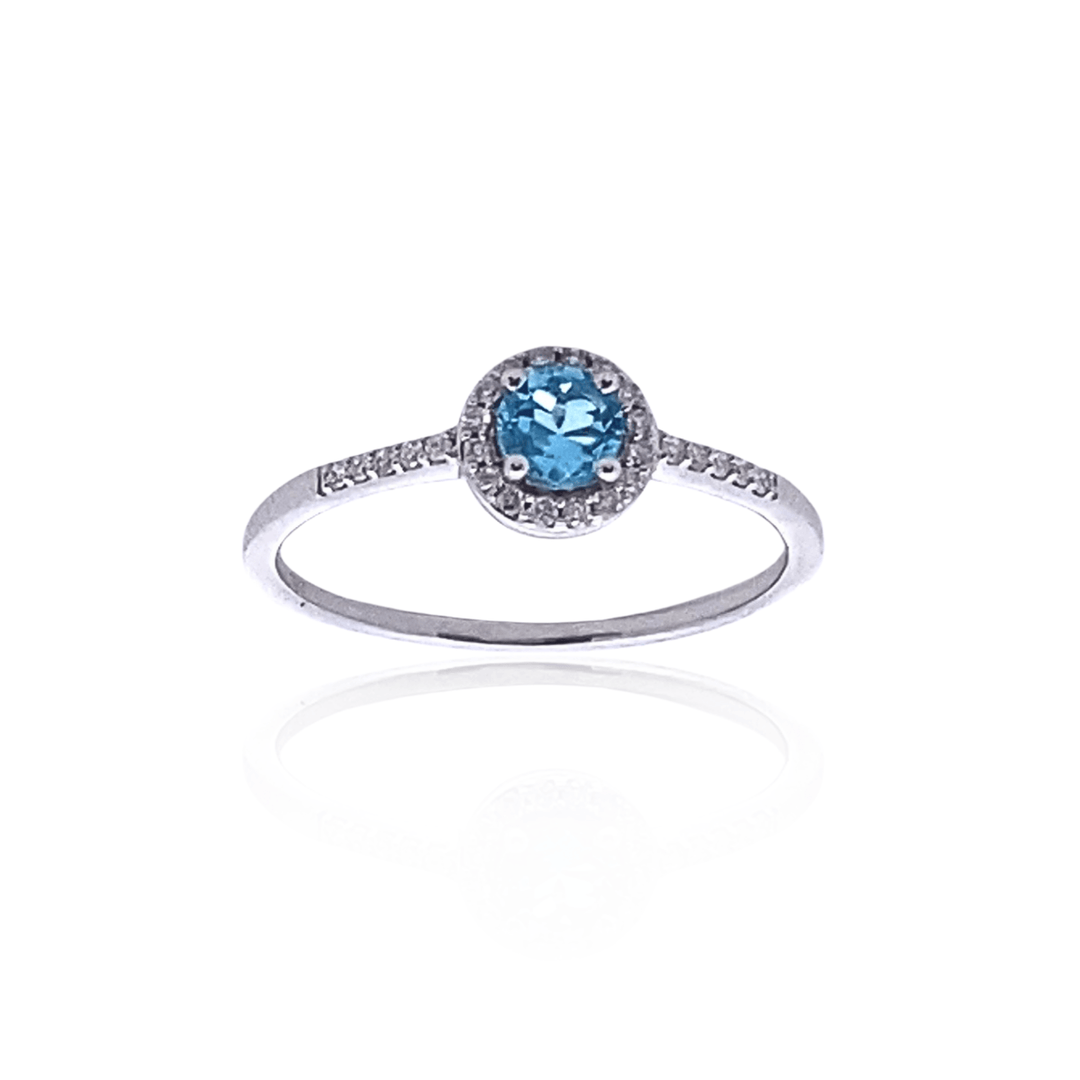 14K White Gold 0.65CTW Blue Topaz & Diamond Halo Ring by Samuel B.