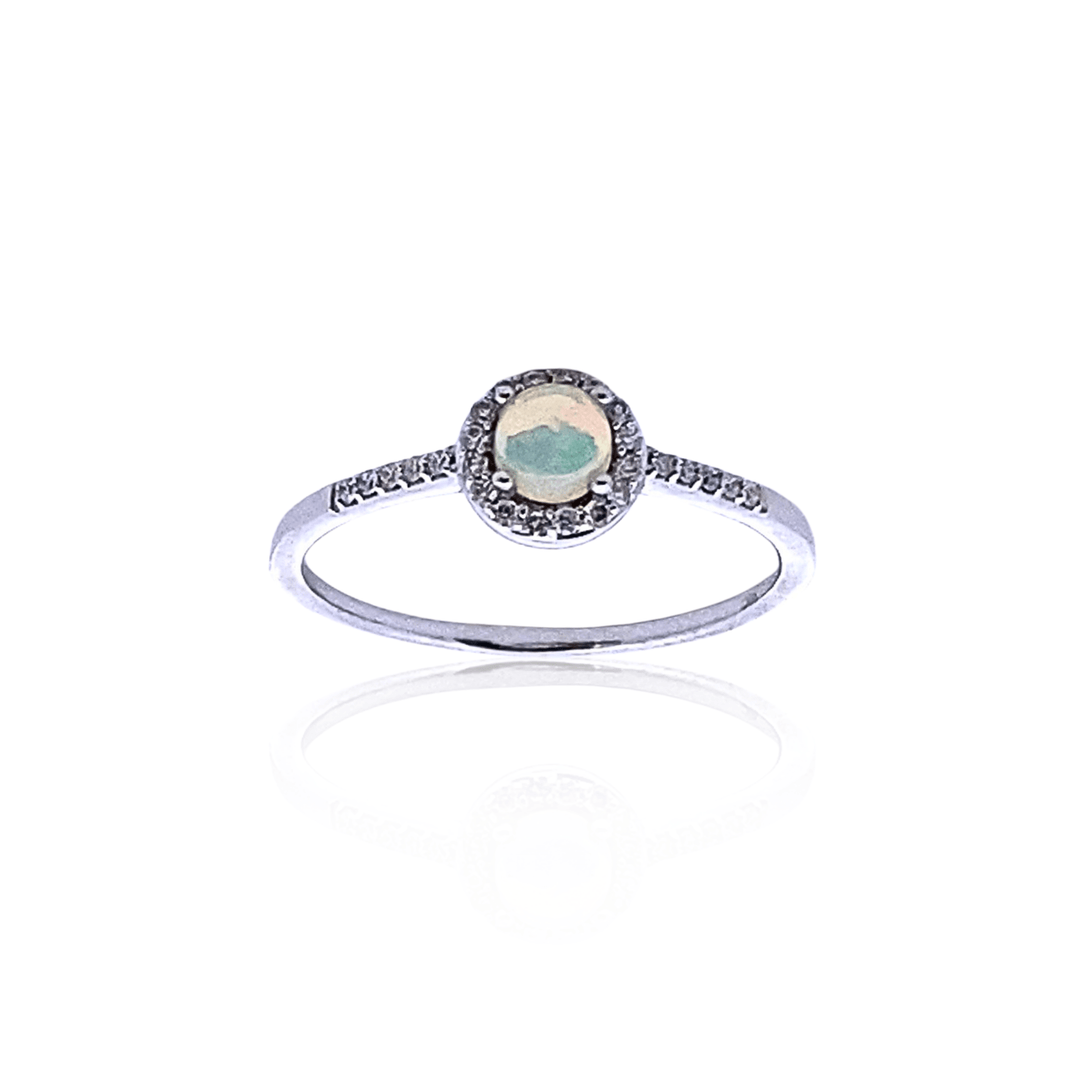 14K White Gold 0.51CTW Opal & Diamond Halo Ring by Samuel B.