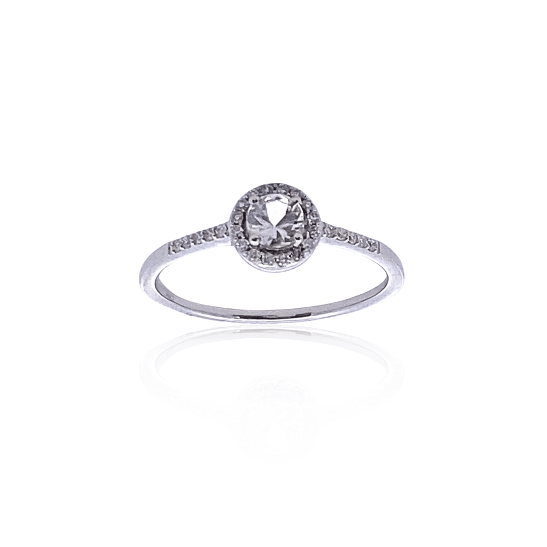 14K White Gold 0.86CTW White Sapphire & Diamond Halo Ring by Samuel B.