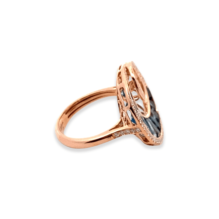 14K Rose Gold 3.56CTW Blue Topaz & Diamond Malibu Wave Ring by Bellarri