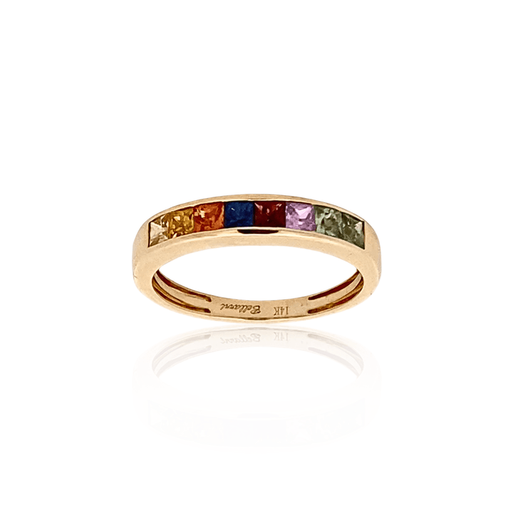 14K Yellow Gold 1.25CTW Princess-Cut Rainbow Sapphire Channel Band by Bellarri