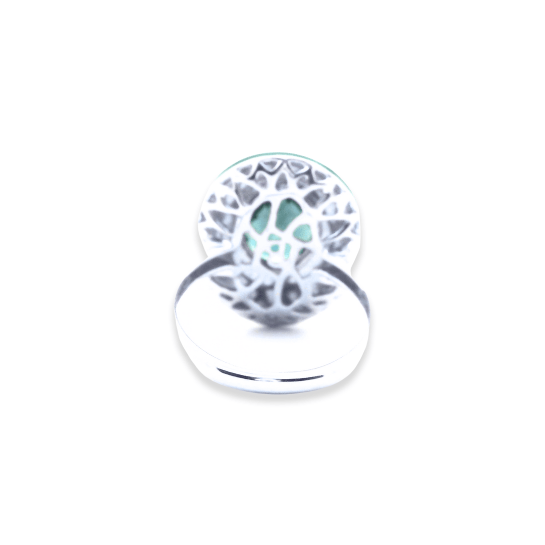 14K White Gold 3.27CTW London Blue Topaz,Diamond & Enamel Halo Ring by Bellarri