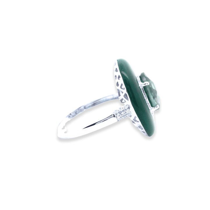 14K White Gold 3.27CTW London Blue Topaz,Diamond & Enamel Halo Ring by Bellarri