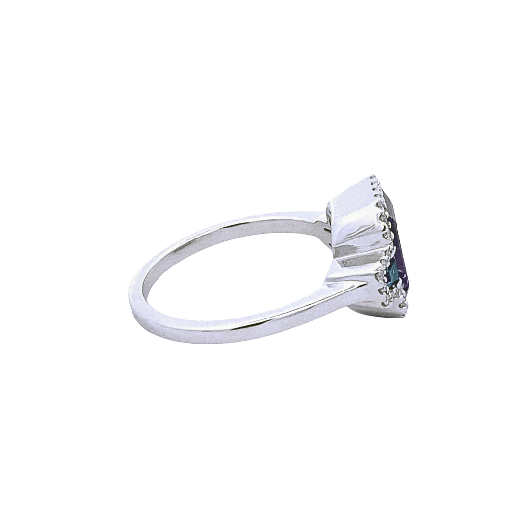 14K White Gold 2.54CTW Amethyst, London Blue Topaz & Diamond Three-Stone Ring