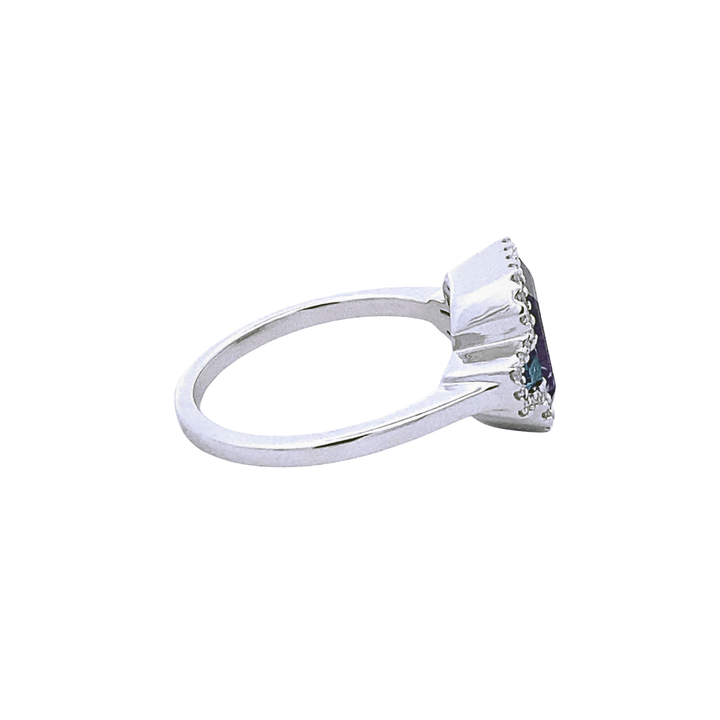 14K White Gold 2.54CTW Amethyst, London Blue Topaz & Diamond Three-Stone Ring