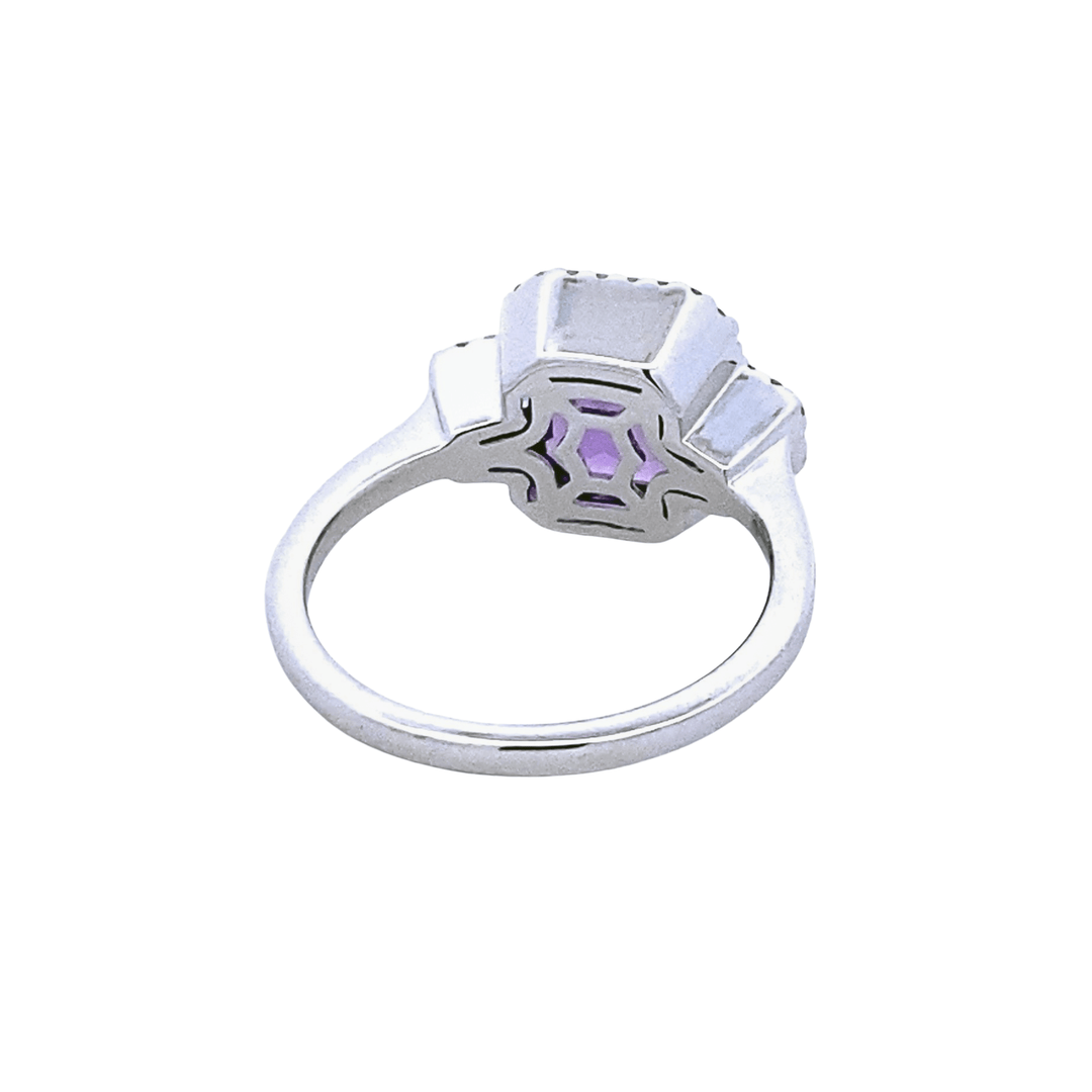 14K White Gold 2.54CTW Amethyst, London Blue Topaz & Diamond Three-Stone Ring