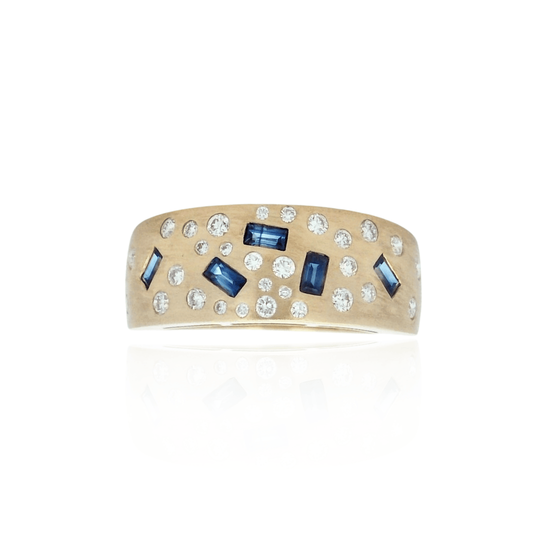 14K Yellow Gold 0.60CTW Baguette Blue Sapphire & Diamond Flush-Set Band