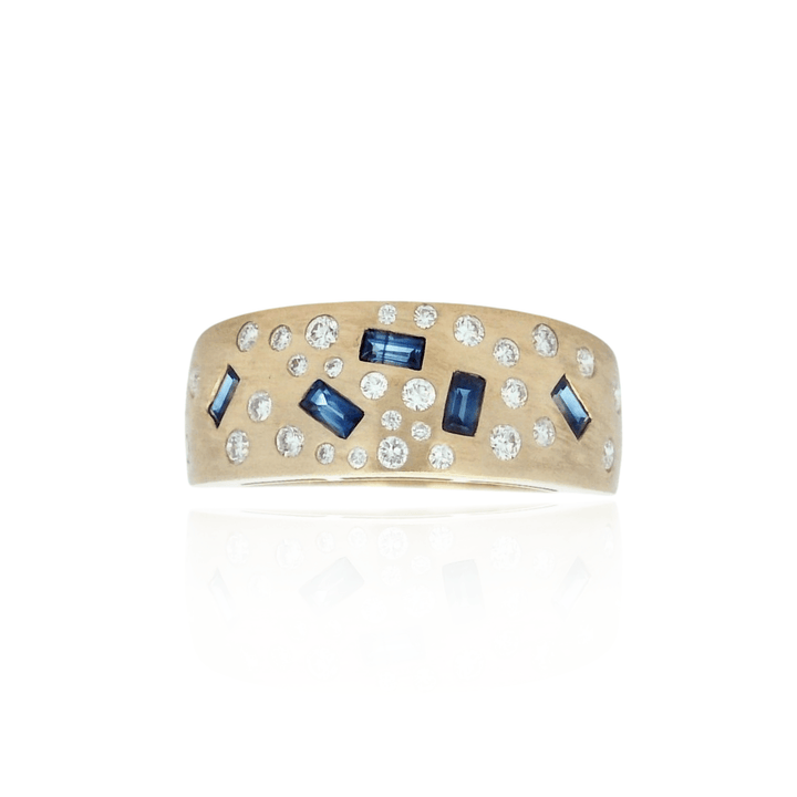 14K Yellow Gold 0.60CTW Baguette Blue Sapphire & Diamond Flush-Set Band