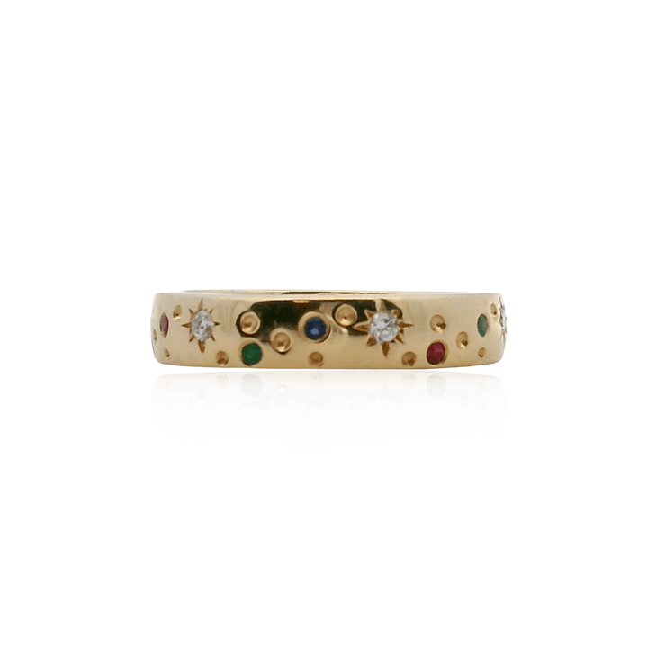 18K Yellow Gold Multi-Color Sapphire and Diamond Starburst Band