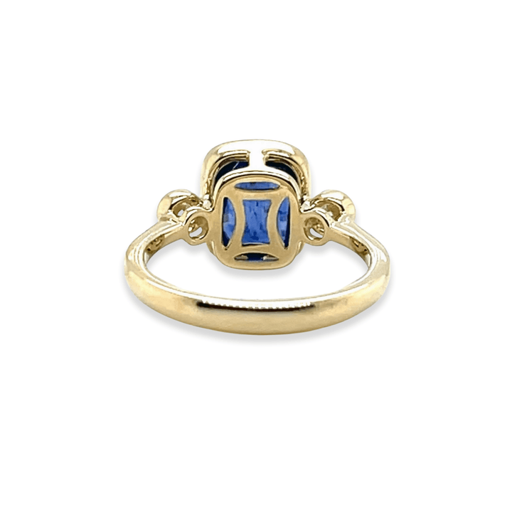 14K Yellow Gold 3.20CTW Cushion-Cut Blue Sapphire and Diamond Three-Stone Ring