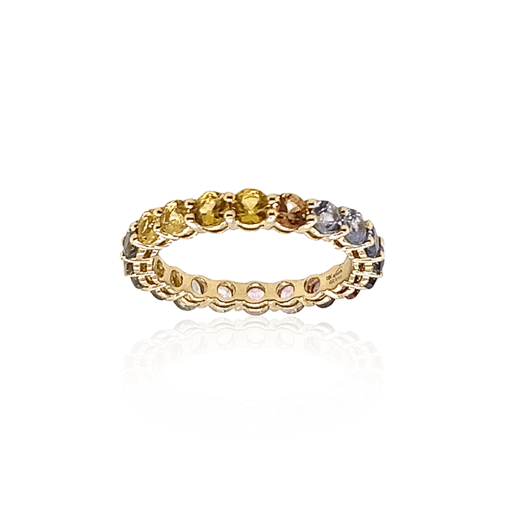 18K Yellow Gold 2.81CTW Rainbow Sapphire Eternity Band