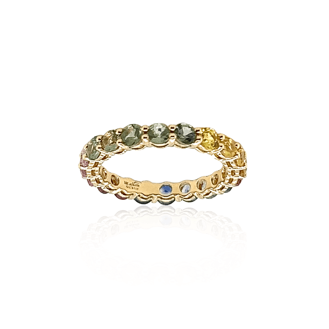 18K Yellow Gold 2.81CTW Rainbow Sapphire Eternity Band