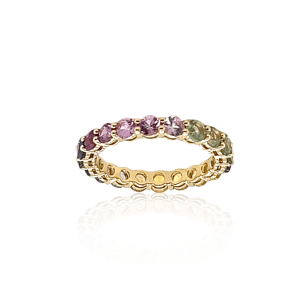 18K Yellow Gold 2.81CTW Rainbow Sapphire Eternity Band