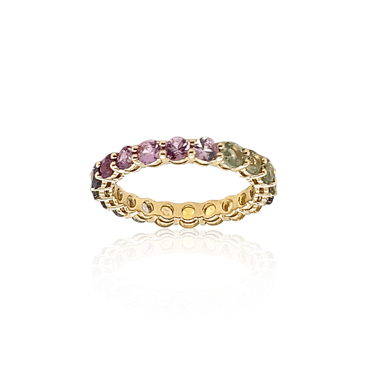 18K Yellow Gold 2.81CTW Rainbow Sapphire Eternity Band
