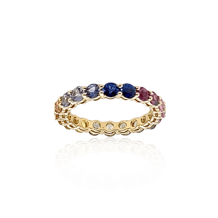 18K Yellow Gold 2.81CTW Rainbow Sapphire Eternity Band
