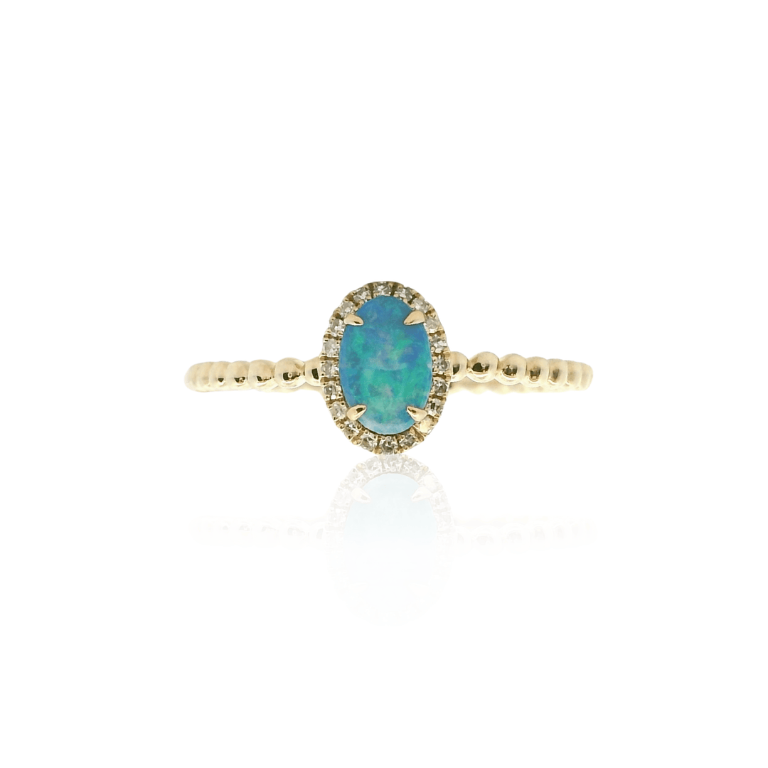 14K Yellow Gold 0.38CTW Oval Opal and Diamond Halo Ring