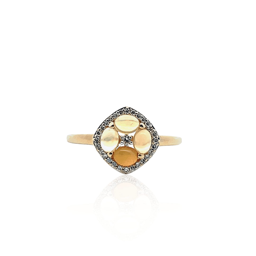 14K Yellow Gold Ethiopian Opal & Diamond Halo Ring