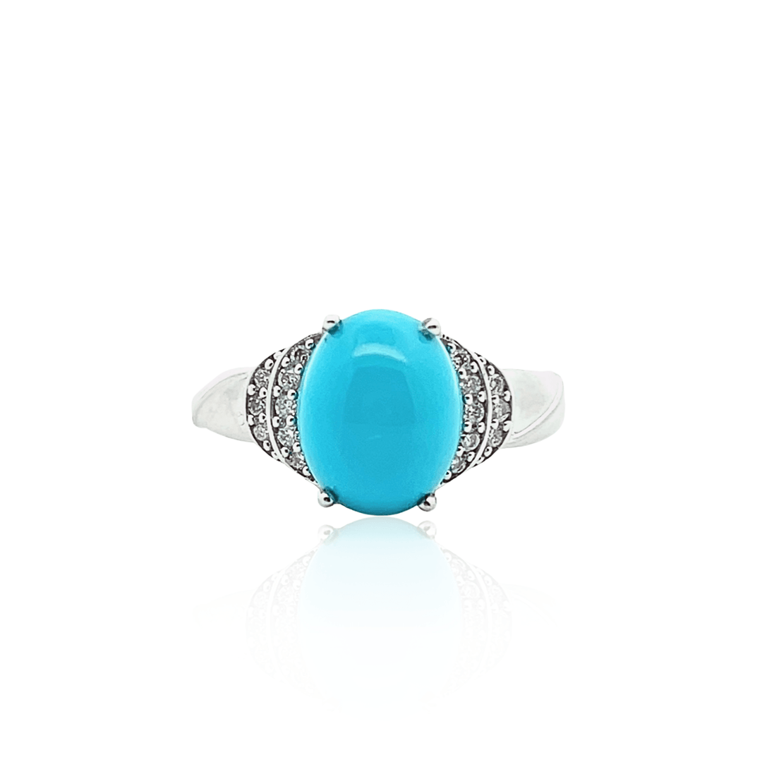 14K White Gold 2.88CTW Oval Turquoise & Diamond Ring