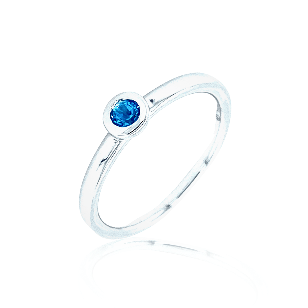 Sterling Silver 3MM Blue Topaz Solitaire Ring