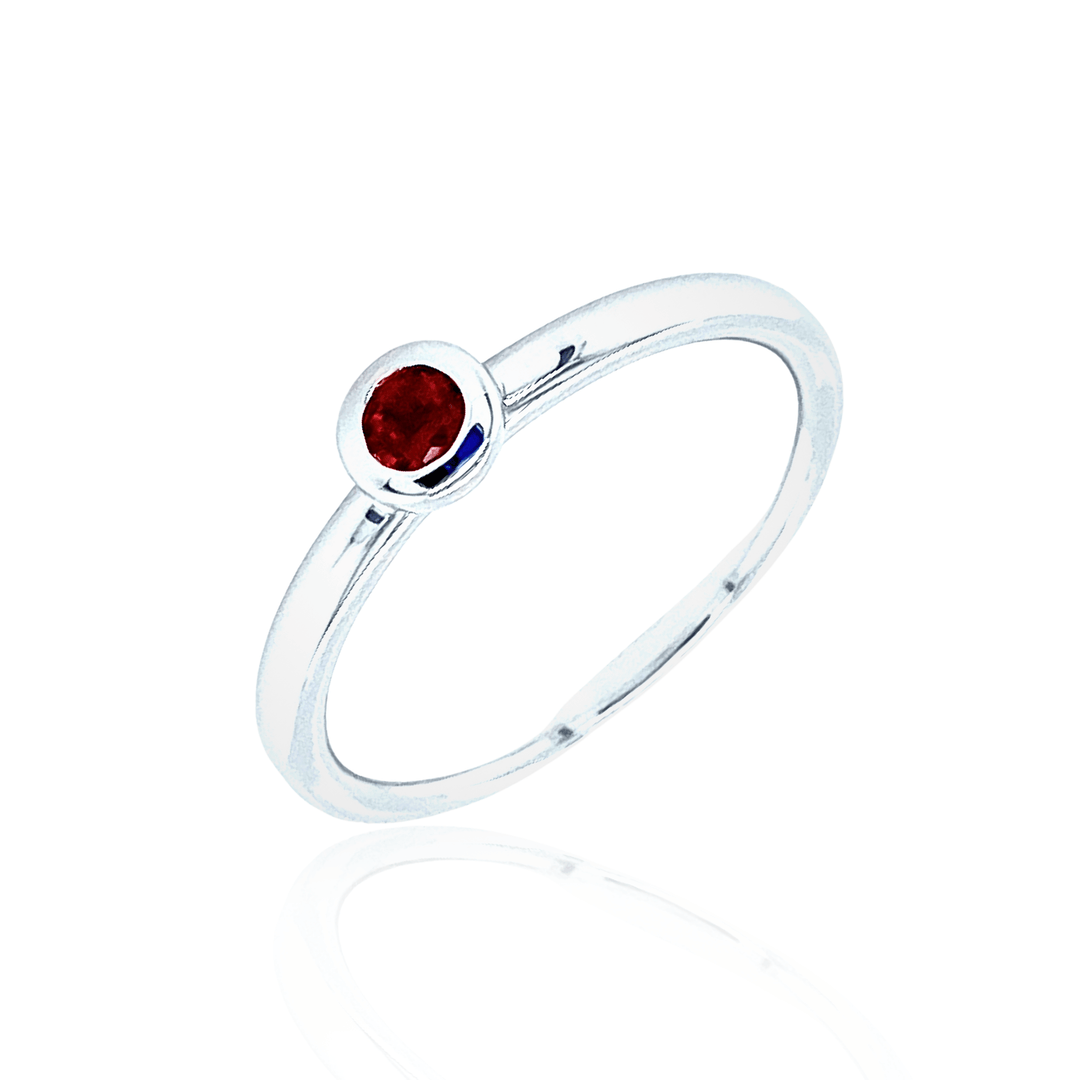 Sterling Silver 3MM Garnet Solitaire Ring