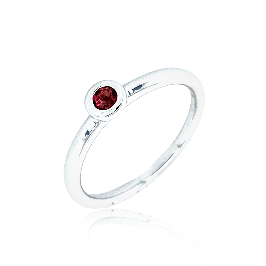 Sterling Silver 3MM Pink Tourmaline Solitaire Ring