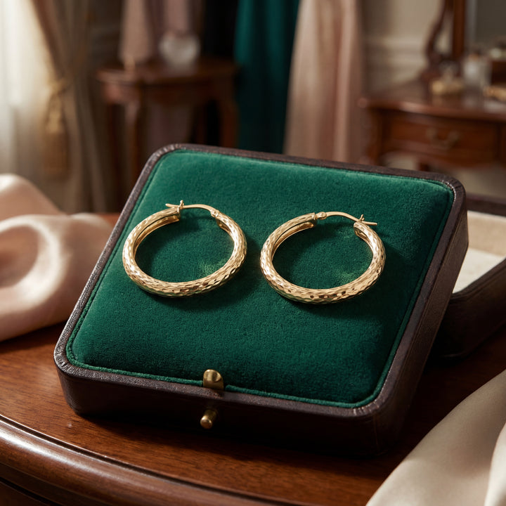 Estate 14K Yellow Gold Diamond-Cut Tube Hoop Earrings