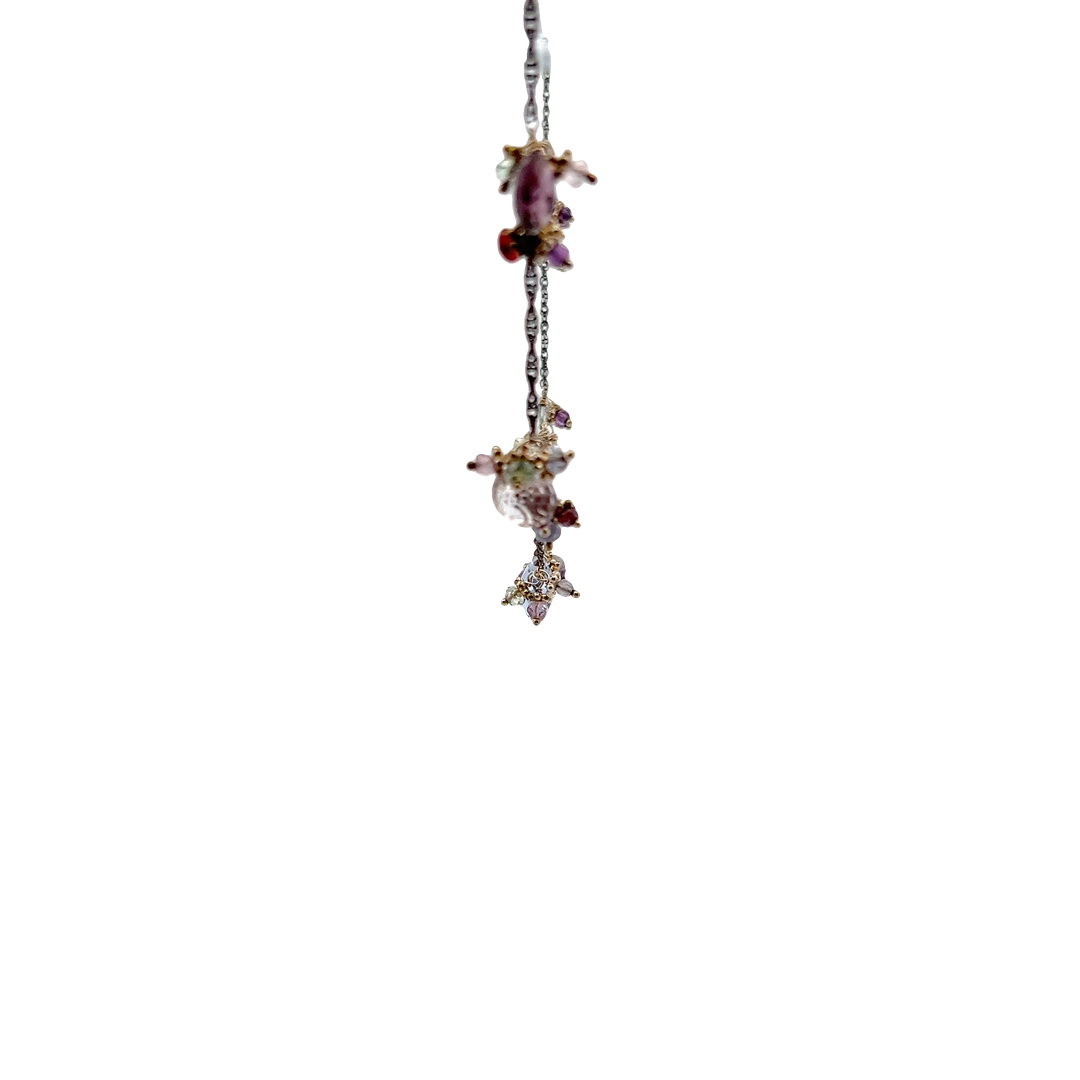 Estate Sterling Silver Multicolored Quartz Station Necklace