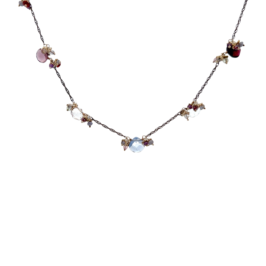 Estate Sterling Silver Multicolored Quartz Station Necklace