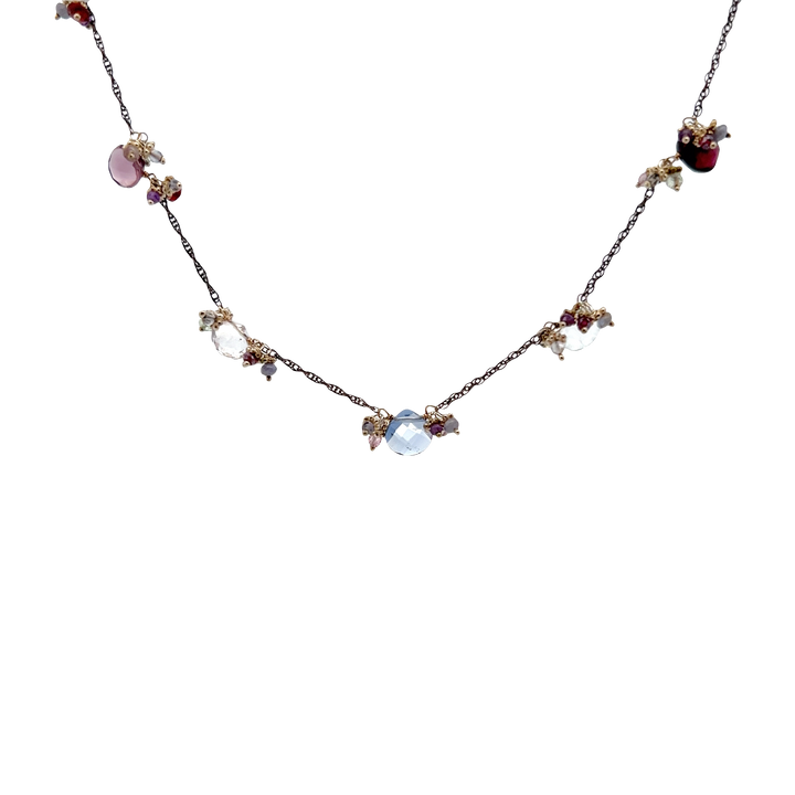 Estate Sterling Silver Multicolored Quartz Station Necklace