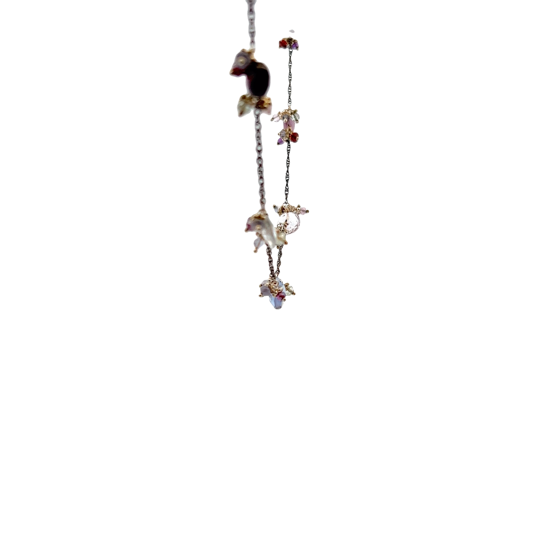 Estate Sterling Silver Multicolored Quartz Station Necklace