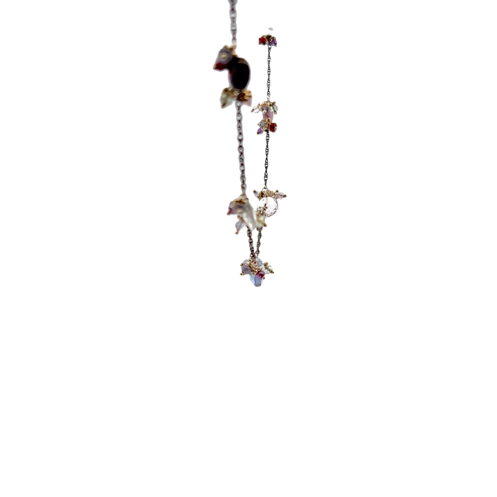 Estate Sterling Silver Multicolored Quartz Station Necklace