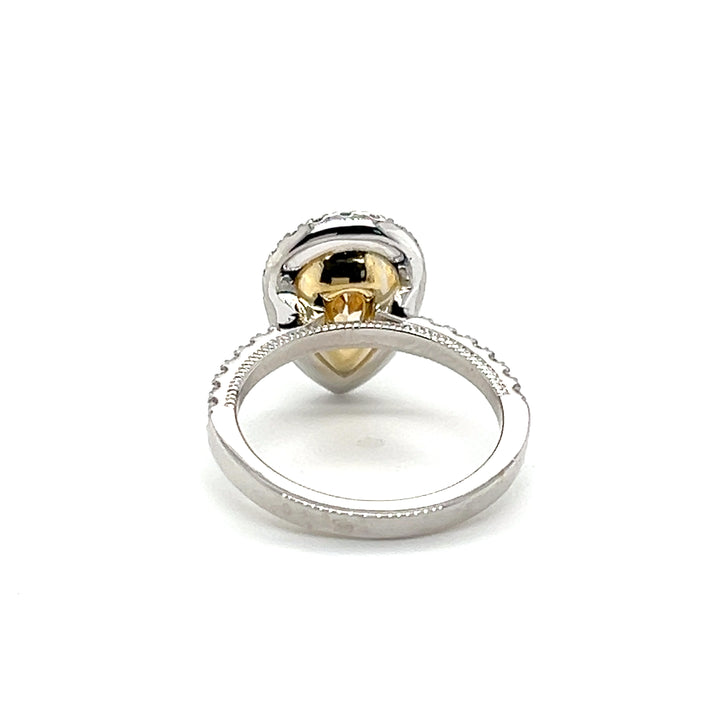 14K Two Tone White Yellow Gold 2.18ct Pear Fancy Light Yellow Diamond Halo Engagement Ring