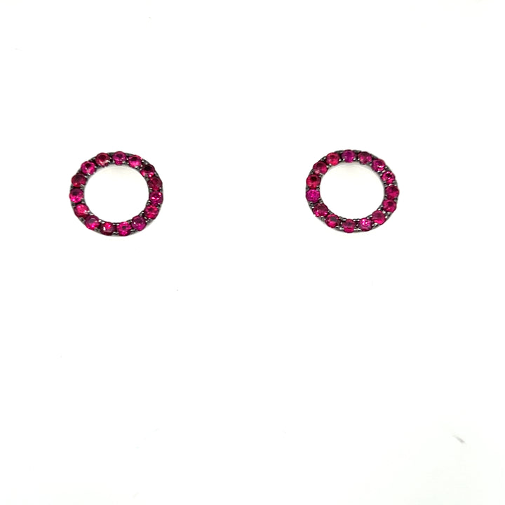 18K White Gold 0.61CTW Ruby Circle Stud Earrings