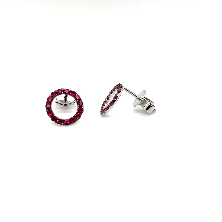 18K White Gold 0.61CTW Ruby Circle Stud Earrings