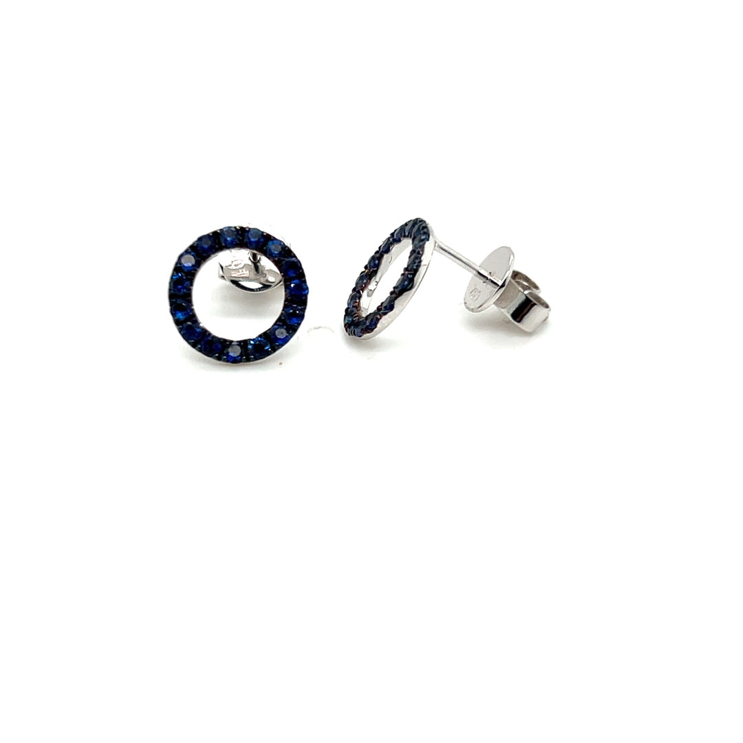 18K White Gold 0.64CTW Blue Sapphire Circle Stud Earrings