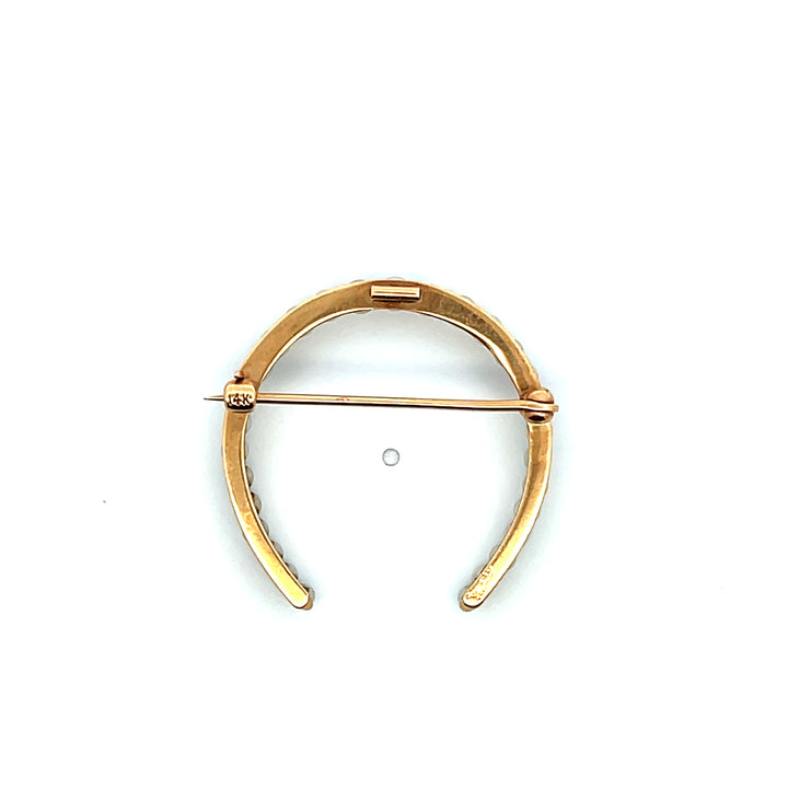Estate 14K Yellow Gold Natural Seed Pearl Edwardian Horseshoe Brooch