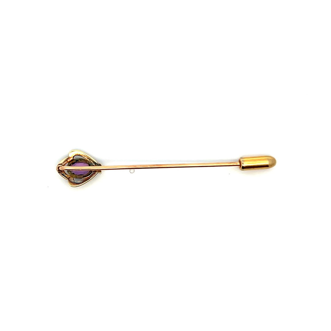 Estate 14K Yellow Gold 0.64CTW Oval Amethyst Stick Pin