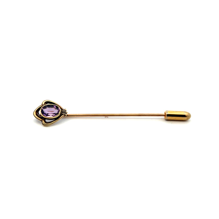 Estate 14K Yellow Gold 0.64CTW Oval Amethyst Stick Pin