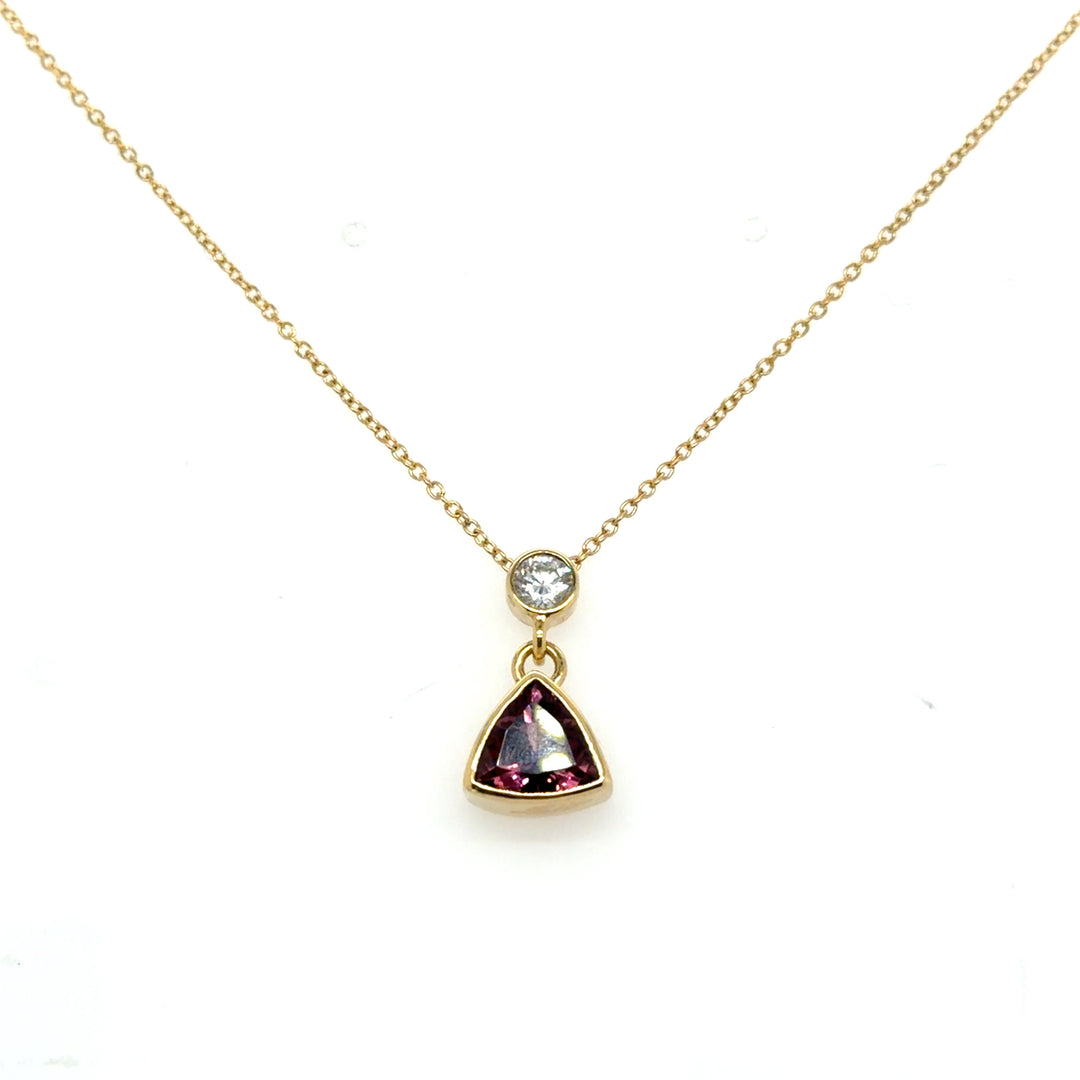 18K Yellow Gold 1.20CTW Trillion-Cut Magenta Spinel & Diamond Pendant Necklace