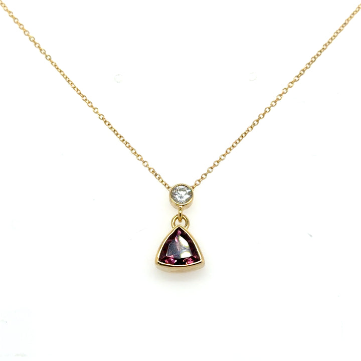 18K Yellow Gold 1.20CTW Trillion-Cut Magenta Spinel & Diamond Pendant Necklace