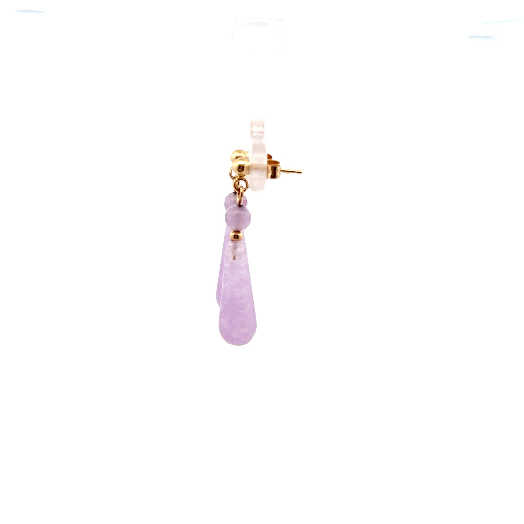 Estate 10K Yellow Gold Dyed Purple Jadeite Drop Earrings
