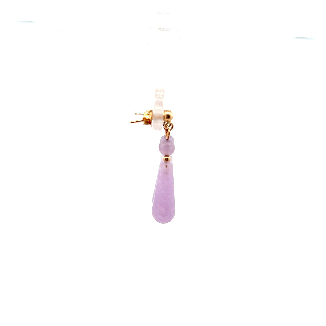 Estate 10K Yellow Gold Dyed Purple Jadeite Drop Earrings