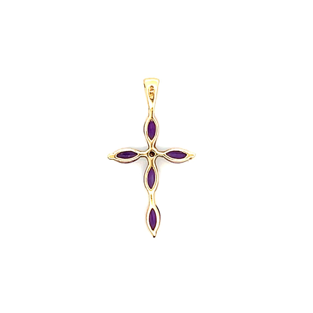 Estate 14K Yellow Gold Diamond & Amethyst Cross Pendant