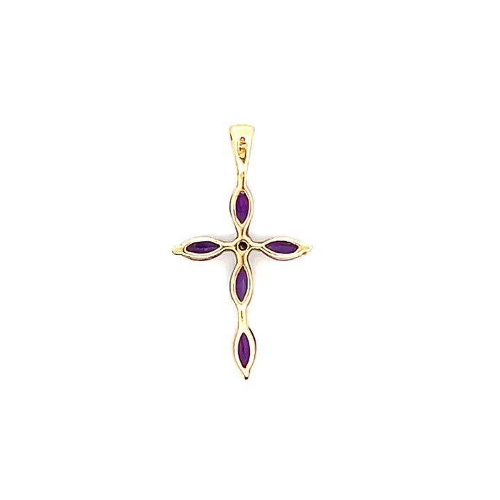 Estate 14K Yellow Gold Diamond & Amethyst Cross Pendant